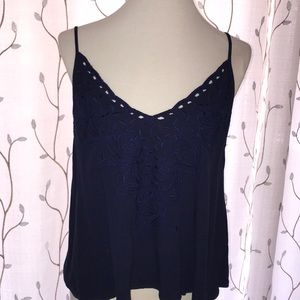 Navy Blue Spaghetti Strap Flowy Top